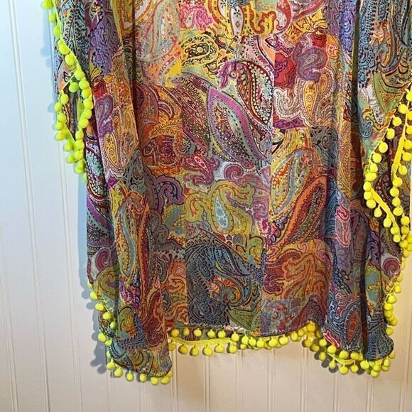 BLEU ROD BEATTIE Beach Cover Up Women’s Size Large Multicolor PomPom Fringed - Picture 6 of 7